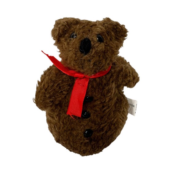 Set of 6 Plush Stuffed Teddy Bear Christmas Tree Ornaments 5" Brown Ivory - Picture 2 of 6